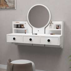 Polina Wooden Wall Mounted Dressing Table with Mirror in White - UK