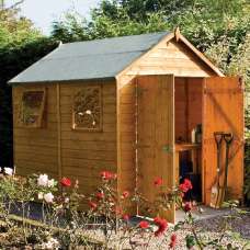 Polmont Wooden Garden Apex Shed In Honey Brown 8x6 - UK