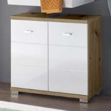 Ponoka White Gloss Under Sink Cabinet With 2 Doors In Artisan Oak - UK