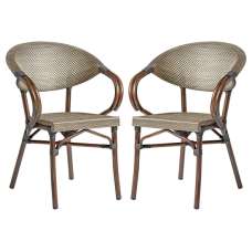 Ponte Outdoor Gold And Black Weave Stacking Armchairs In Pair - UK