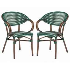 Ponte Outdoor White And Green Weave Stacking Armchairs In Pair - UK
