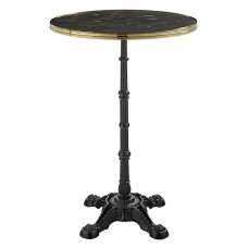 Pontiac 60cm Gold Rim Wooden Bar Height Table In Black Marble - UK