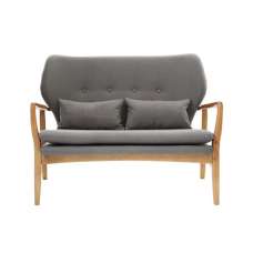 Porrima 2 Seater Sofa In Grey With Natural Wood Frame - UK