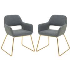 Porrima Grey Fabric Dining Chairs With Gold Base In A Pair - UK