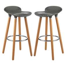 Porrima Matte Grey Plastic Seat Bar Stools In Pair - UK