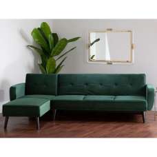 Porrima Upholstered Velvet 3 Seater Sofa Bed In Dark Green - UK