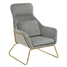 Porrima Velvet Armchair With Gold Metal Frame In Grey - UK