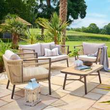 Porta Aluminium Garden Lounger Set with Coffee Table in Grey and Stone - UK