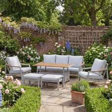 Porto Aluminium Outdoor Adjustable Lounge Dining Set in Light Grey and Oak - UK