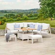 Porto Aluminium Outdoor Square Adjustable Lounge Dining Set in Light Grey and Oak - UK