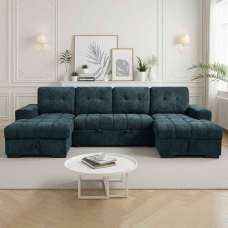 Positano Fabric U Shape Corner Sofa in Blue - UK