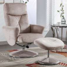 Poznan Fabric Recliner Chair With Stool In Champagne - UK