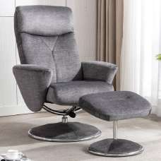 Poznan Fabric Recliner Chair With Stool In Graphite - UK
