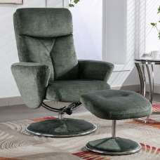 Poznan Fabric Recliner Chair With Stool In Moss Green - UK