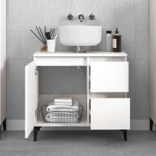 Prague Wooden Vanity Unit With Black Legs In White - UK