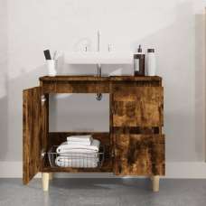 Prague Wooden Vanity Unit With Oak Legs In Smoked Oak - UK