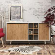 Prava Wooden Sideboard with 3 Doors in White and Oak - UK