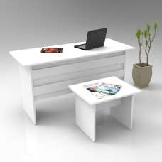 Prescott Wooden Computer Desk with Coffee Table Set in White - UK