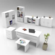 Prescott Wooden Executive Office Furniture Set with 13 Door Storage Unit in White - UK