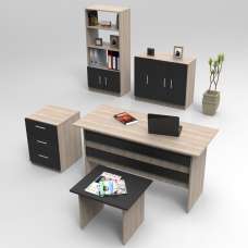 Prescott Wooden Executive Office Furniture Set with Coffee Table in Oak and Black - UK