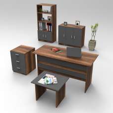 Prescott Wooden Executive Office Furniture Set with Coffee Table in Walnut and Anthracite - UK