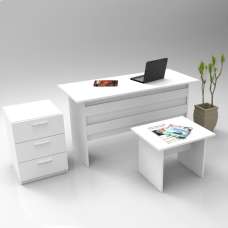 Prescott Wooden Executive Office Furniture Set with Drawer Cabinet in White - UK