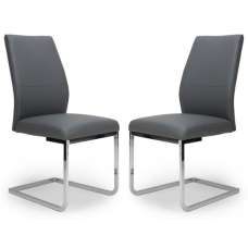 Prestina Grey Faux Leather Dining Chairs With Chrome Legs In Pair - UK