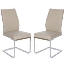 Prestina Taupe Faux Leather Dining Chairs With Chrome Legs In Pair - UK
