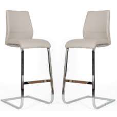 Prestina Taupe PU Leather Bar Stools With Chrome Legs In Pair - UK