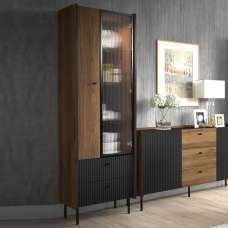 Preston Tall Wooden Display Cabinet With 2 Doors In Oak Walnut - UK