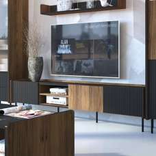 Preston Wooden TV Stand With 3 Doors In Oak Walnut - UK