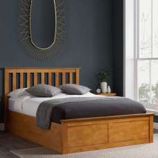 Preswick Wooden Ottoman Storage Small Double Bed in Oak - UK