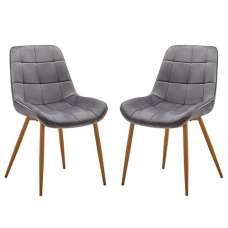Primo Grey Fabric Dining Chairs With Oak Legs In Pair - UK