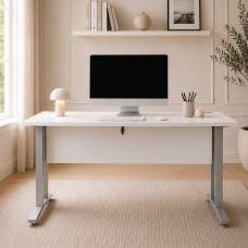 Primora White 150cm Wooden Laptop Desk With Silver Grey Legs - UK