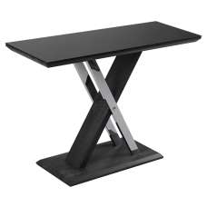 Prisca Black Glass Console Table With Wooden And Chrome Base - UK