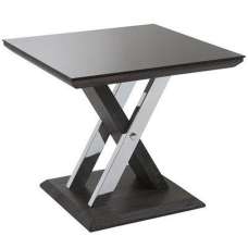 Prisca Black Glass End Table With Wooden And Chrome Base - UK