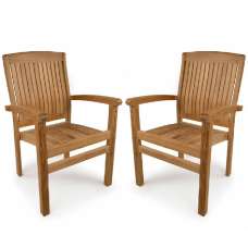 Pryor Teak Wooden Outdoor Arm Chairs In Pair - UK
