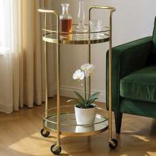 Pulaski Mirrored Drinks Serving Trolley With Brass Frame - UK