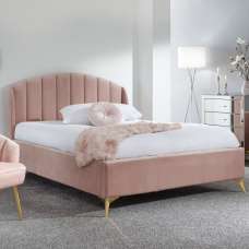 Pulford Velvet Ottoman Storage Double Bed In Blush Pink - UK