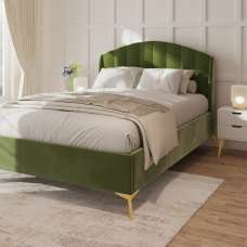 Pulford Velvet Ottoman Storage King Size Bed In Green - UK