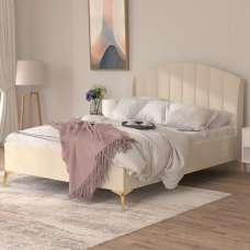 Pulford Velvet Ottoman Storage King Size Bed In Natural - UK