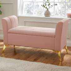 Pulford Velvet Storage Ottoman In Blush Pink - UK