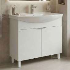 Purus 800mm Wooden Vanity Unit & Basin in White - UK