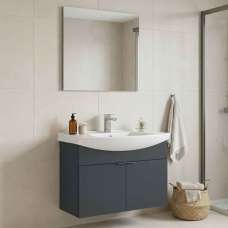 Purus 800mm Wooden Wall Mounted Bathroom Furniture Set with 2 Doors in Matte Anthracite - UK