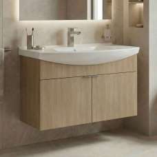 Purus 800mm Wooden Wall Mounted Vanity Unit & Basin in Sonoma Oak - UK