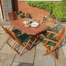 Putey Wooden Garden Dining Set With Green Cushions In Honey Brown - UK