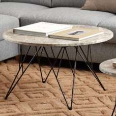 Putnam Marble Coffee Table With Black Legs In Grey Brown - UK