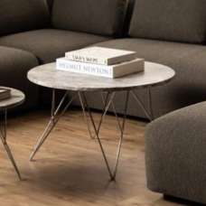Putnam Marble Coffee Table With Chrome Legs In Grey Brown - UK