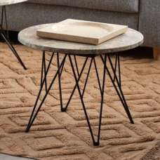 Putnam Marble Side Table With Black Legs In Grey Brown - UK