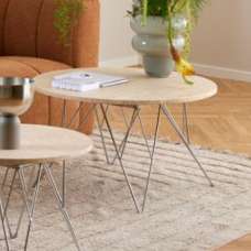 Putnam Wooden Coffee Table With Chrome Legs In Beige Travertine - UK